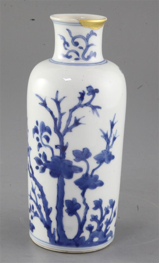 A Chinese blue and white vase, Transitional period, mid 17th century, height 19.8cm, gilt repair to rim